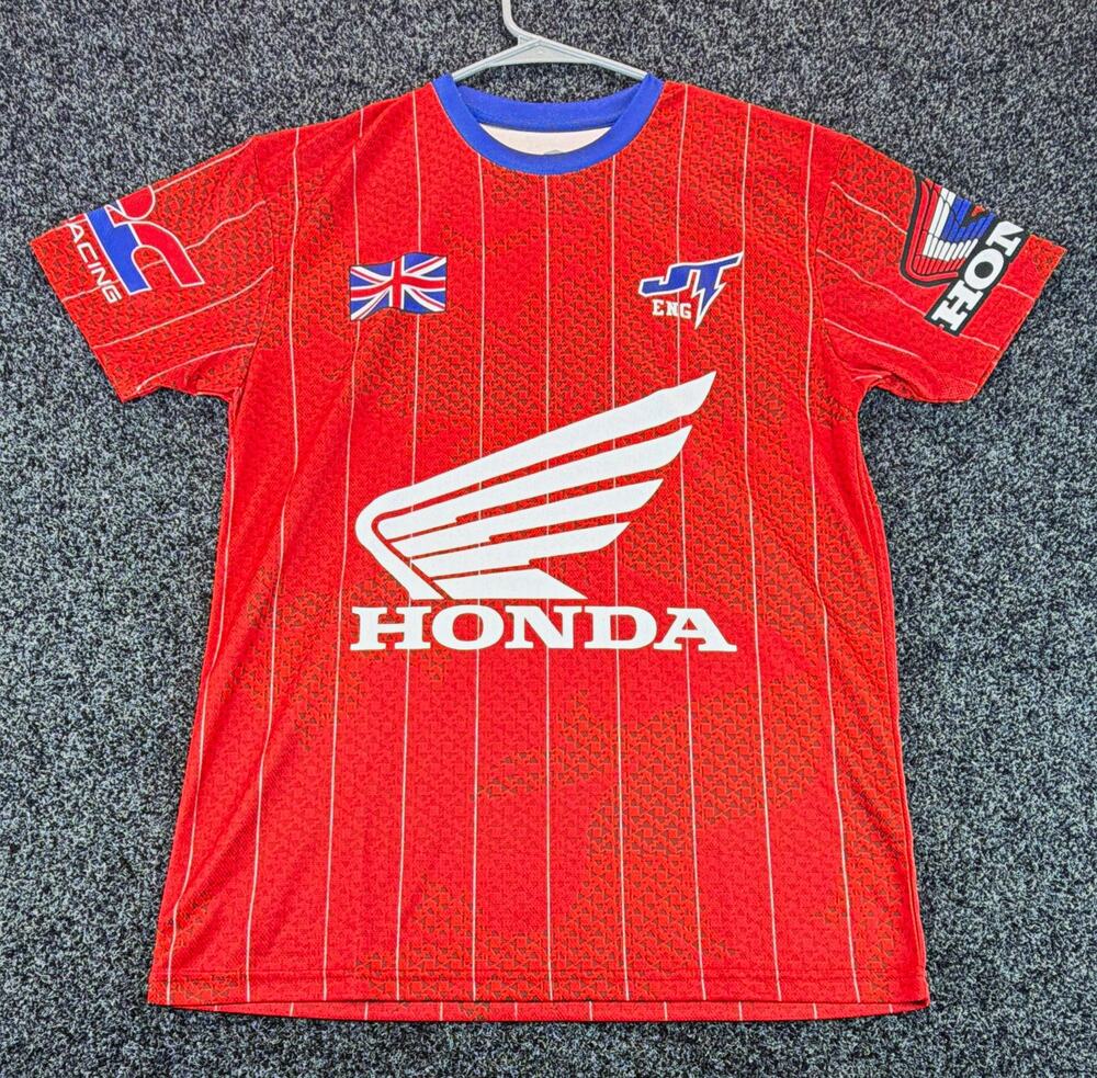 Honda JT Racing Men's Red Mesh Polyester Logo Graphic Crew Neck T-Shirt M